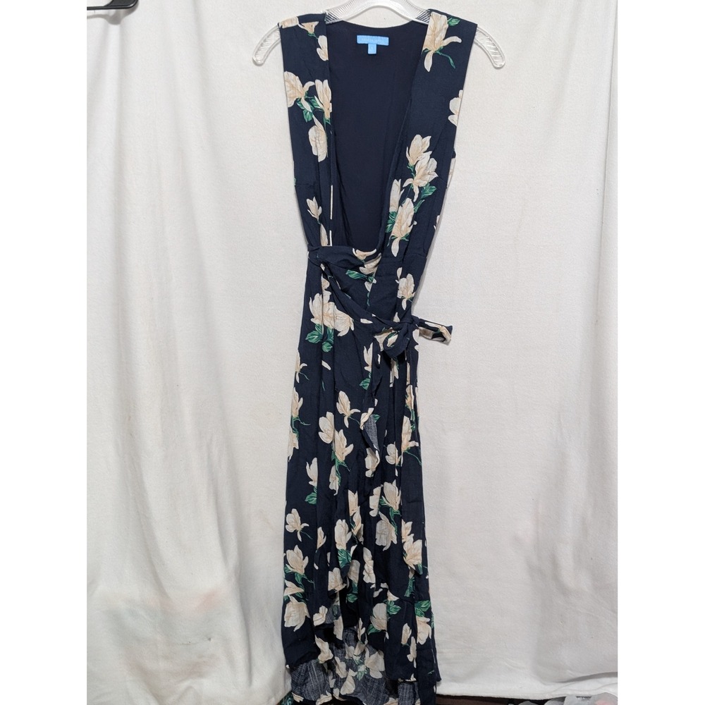 Draper James Navy Blue Magnolia Floral Wrap Dress Sleeveless Midi V-Neck Small